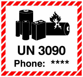 Etiketten "Lithium Metal Battery UN 3090" mit Telefoneindruck