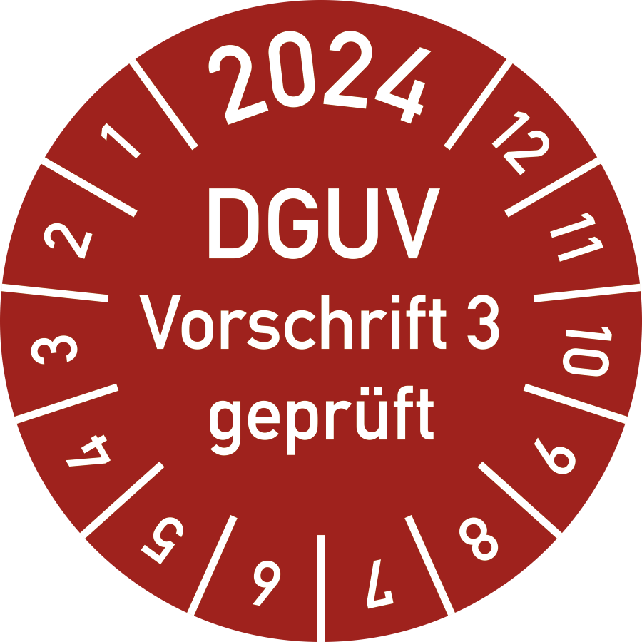 Prüfplakette 2024 DGUV Vorschrift 3 geprüft