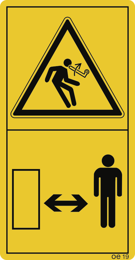 Hebel steht unter Federspannung. Bei Betätigung...(Hochformat), Symbolschild, ISO 11684