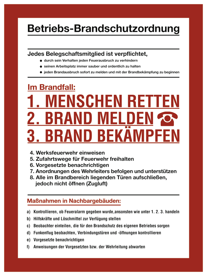 Betriebs-Brandschutzordnung, Kombischild Betriebs-Brandschutzordnung, Kombischild