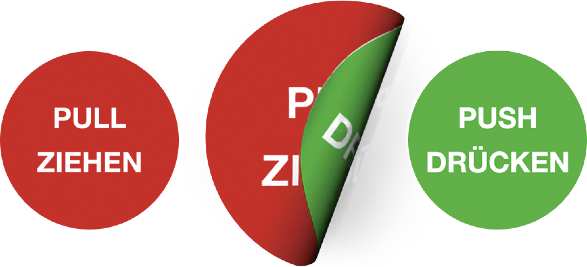 Aufkleber PULL ZIEHEN / PUSH DRÜCKEN (doppelseitig), Textschild