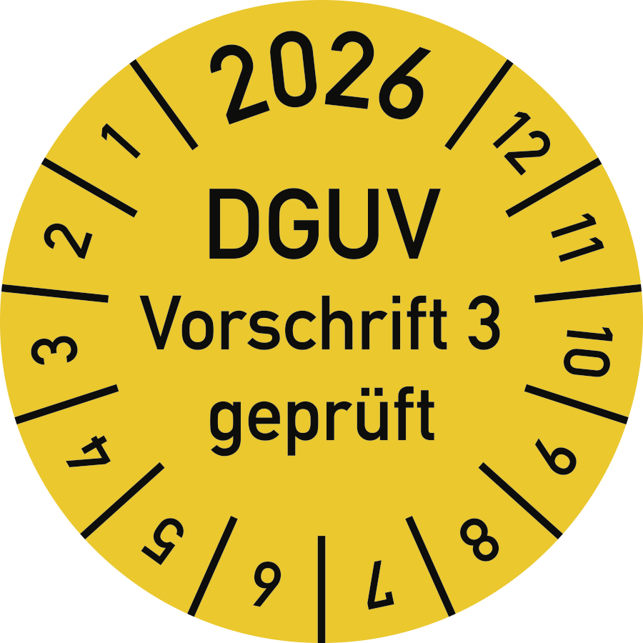 Prüfplakette 2026 DGUV Vorschrift 3 geprüft
