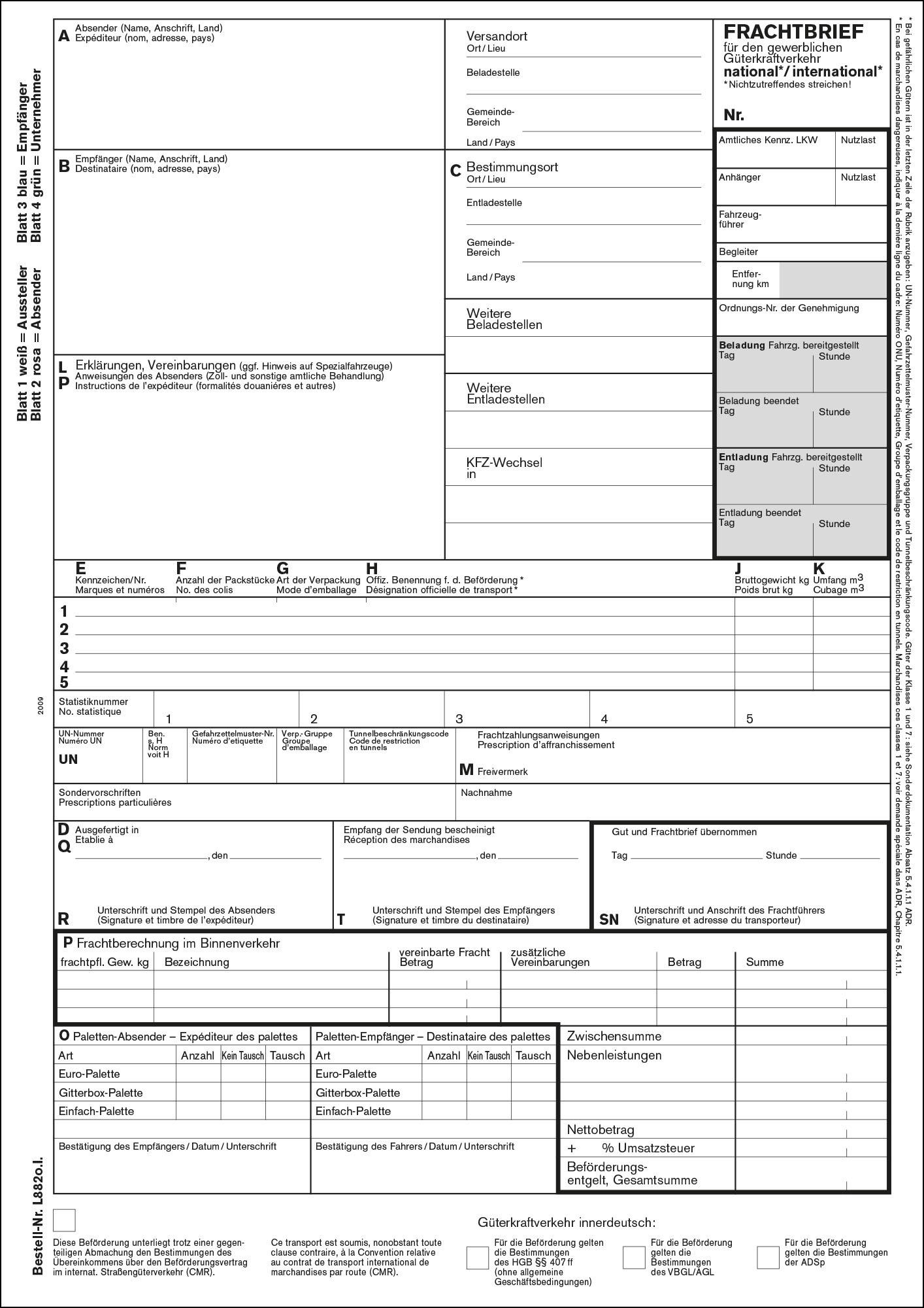 GKV/CMR-Frachtbrief Kombi national und international, 4-fach Satz, Laserfassung 882