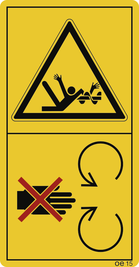 Niemals in die sich drehende Schnecke greifen. (Hochformat), Symbolschild, ISO 11684