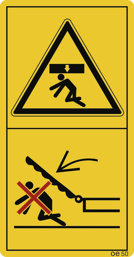 Sich nicht im Schwenkbereich von Geräten aufhalten, (Hochformat), Symbolschild, ISO 11684