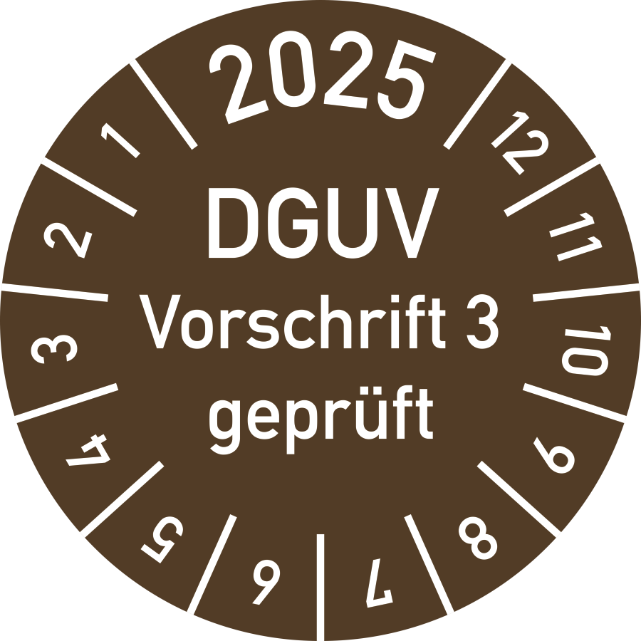 Prüfplakette 2025 DGUV Vorschrift 3 geprüft