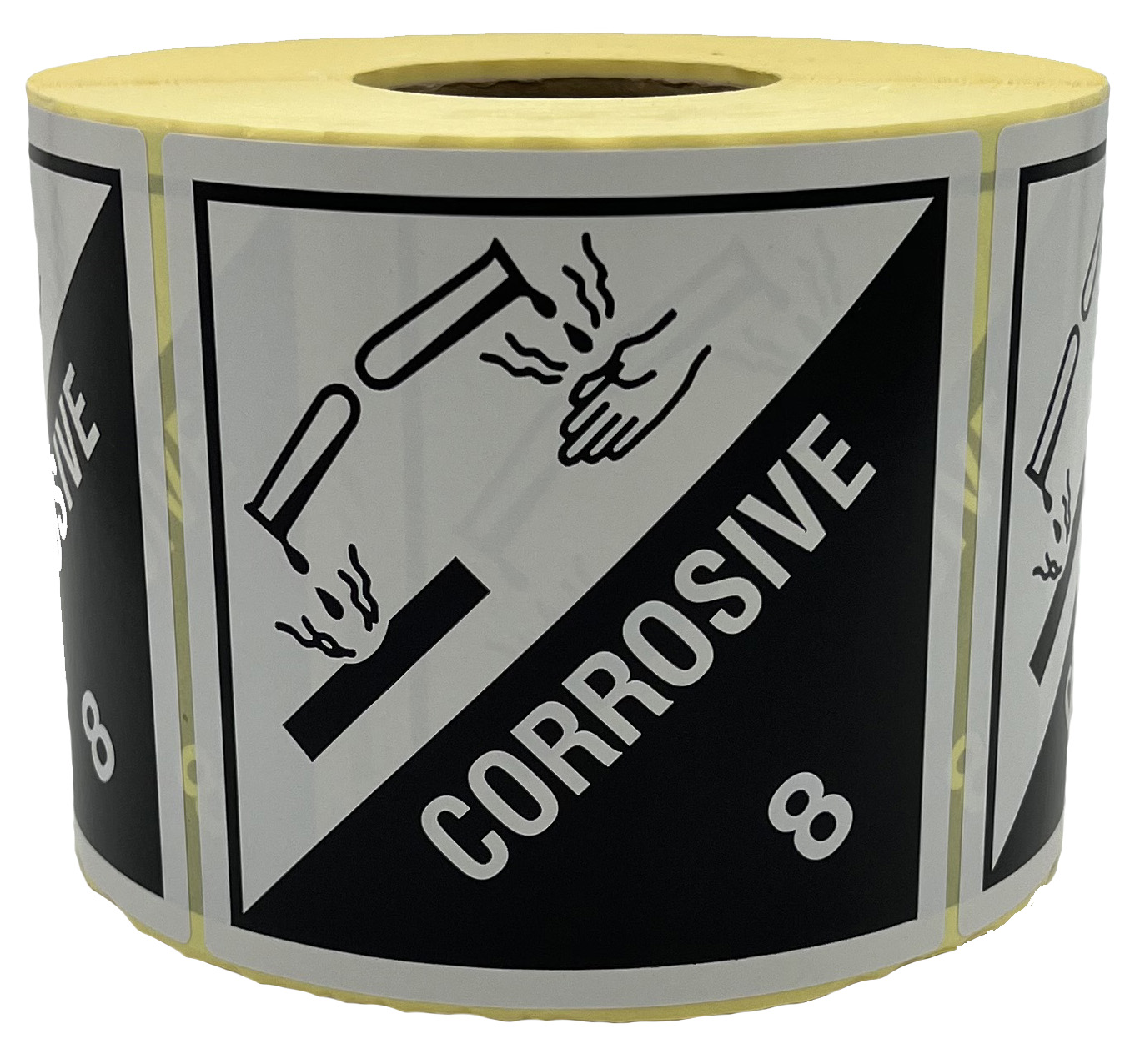 Gefahrzettel 8, 100 x 100 mm, Haftpapier, 1.000 Stück pro Rolle, Corrosive Gefahrzettel 8, 100 x 100 mm, Haftpapier, 1.000 Stück pro Rolle, Corrosive