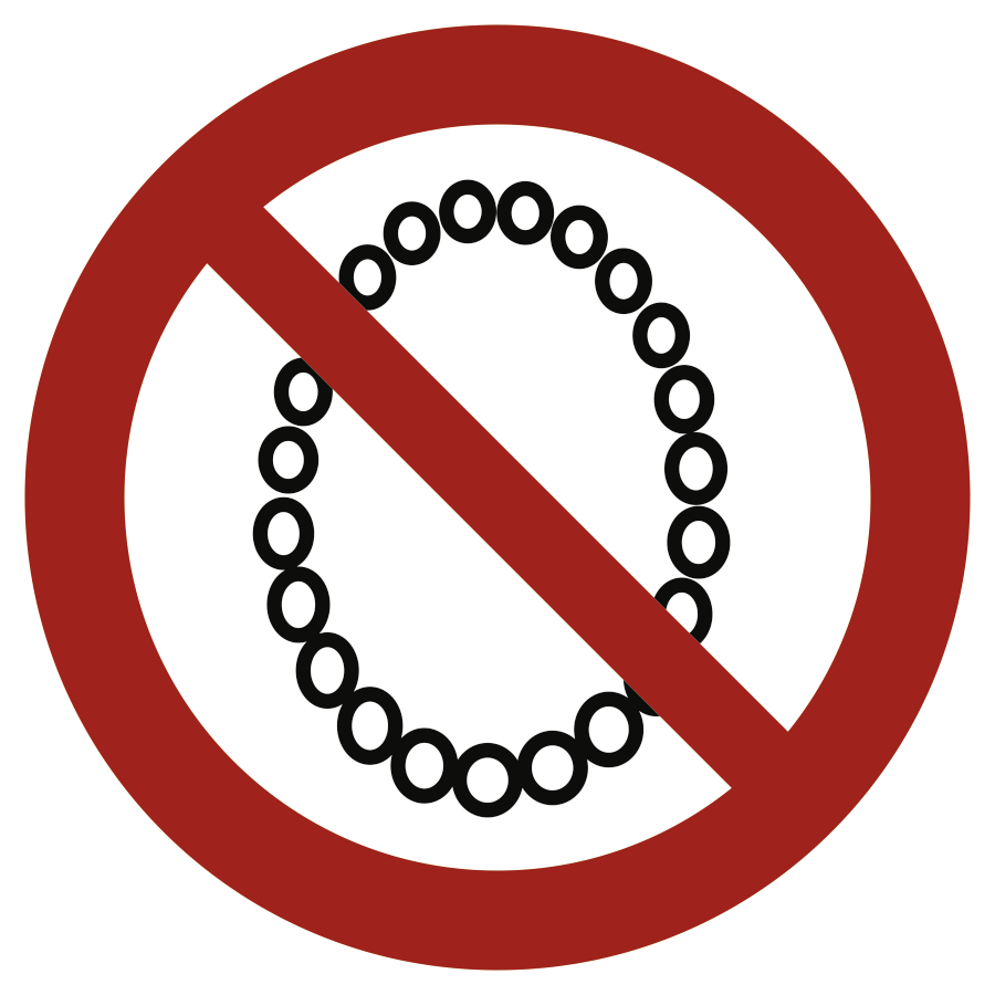 Bedienung mit Halskette verboten, Symbolschild