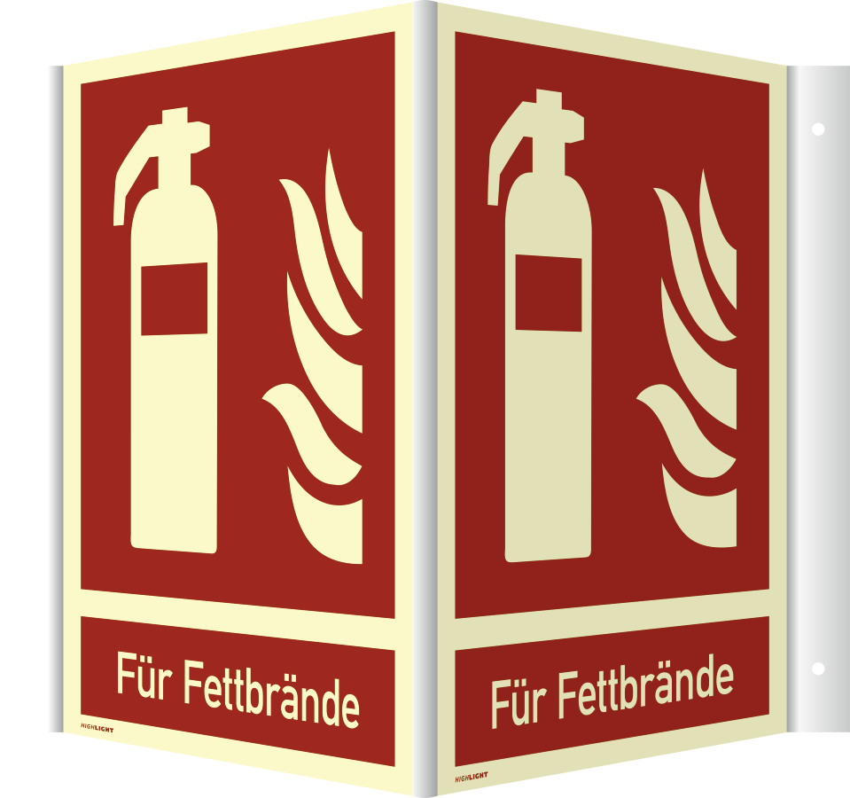 Winkelschild Feuerlöscher (Für Fettbrände), Brandschutzzeichen, ISO 7010