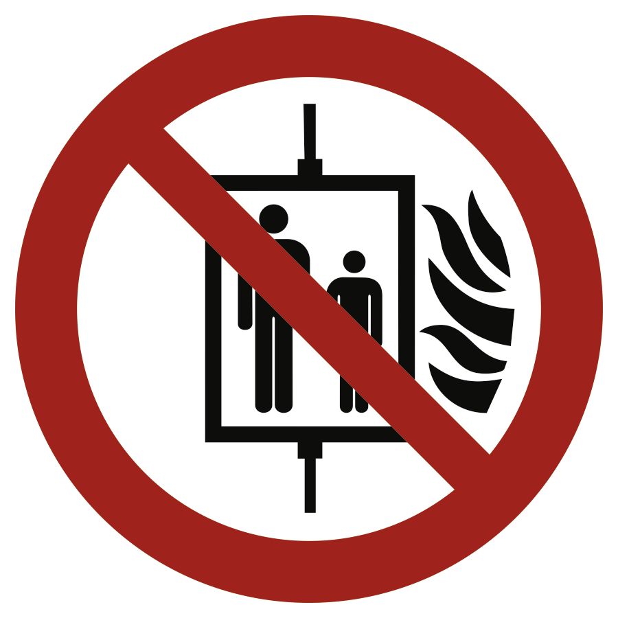 Aufzug im Brandfall nicht benutzen, Symbolschild, ISO 7010