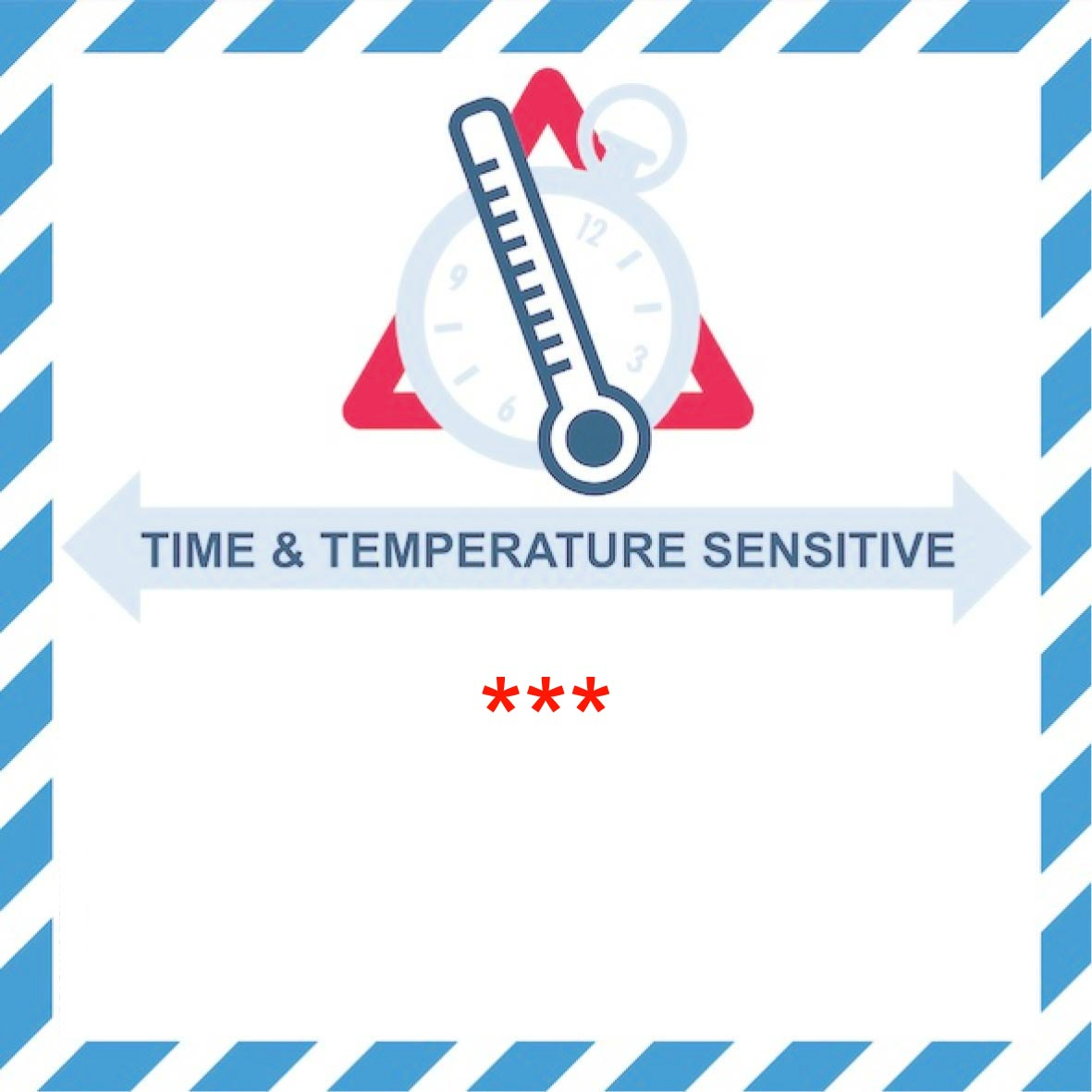 IATA-Kennzeichen "Time & Temperature Sensetive" mit Eindruck der Temperatur IATA-Kennzeichen "Time & Temperature Sensetive" mit Eindruck der Temperatur