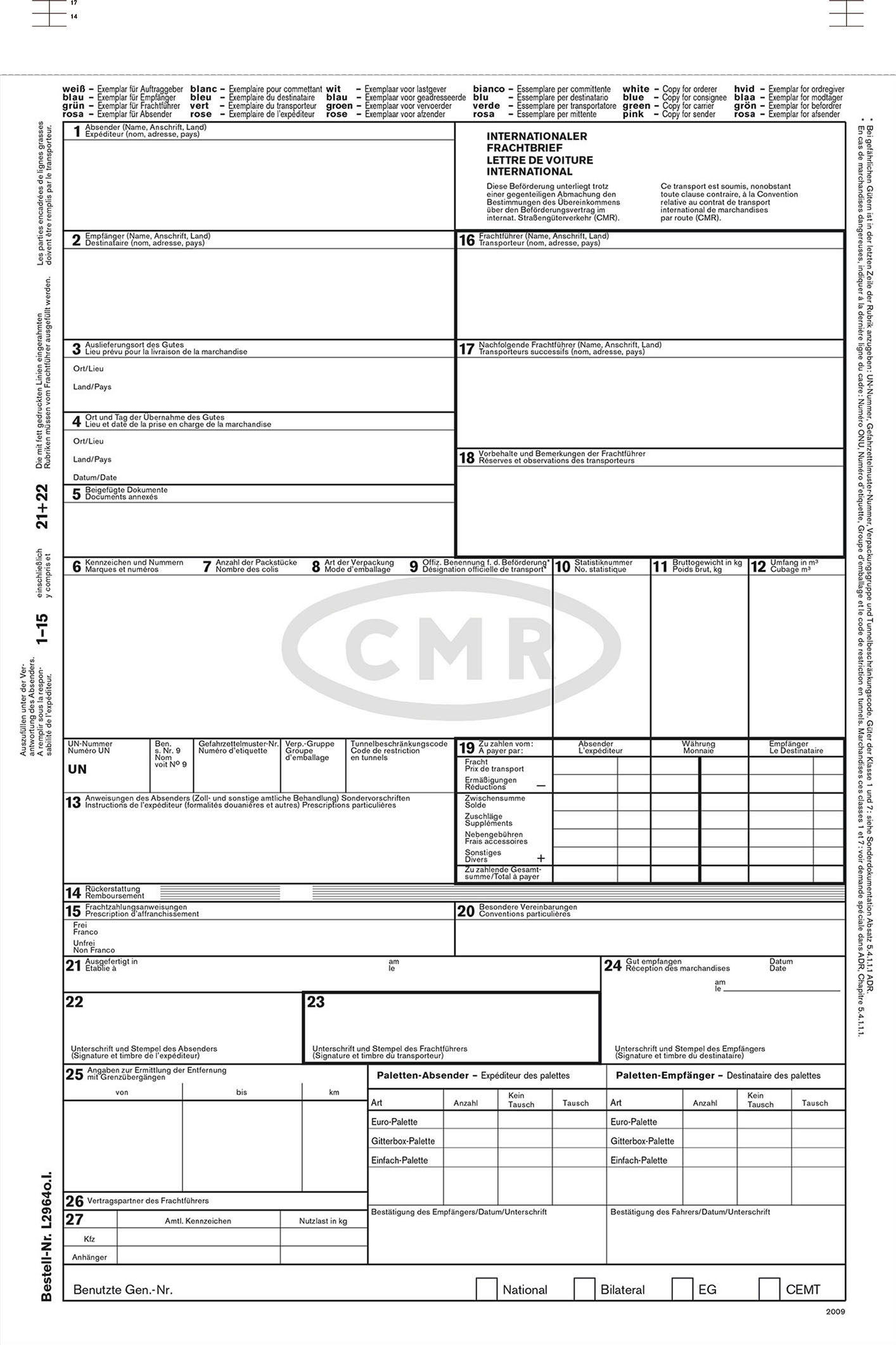 CMR Frachbrief / CMR Papiere 4-fach selbstdurchschreibend