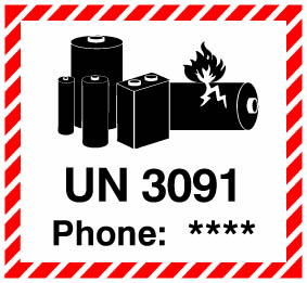 Etiketten "Lithium Metal Battery UN 3091" mit Telefoneindruck