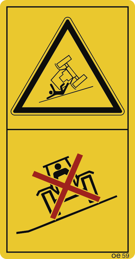 Hanglagen vermeiden, auf denen der Traktor (mit Dach) ...(Hochformat), Symbolschild, ISO 11684