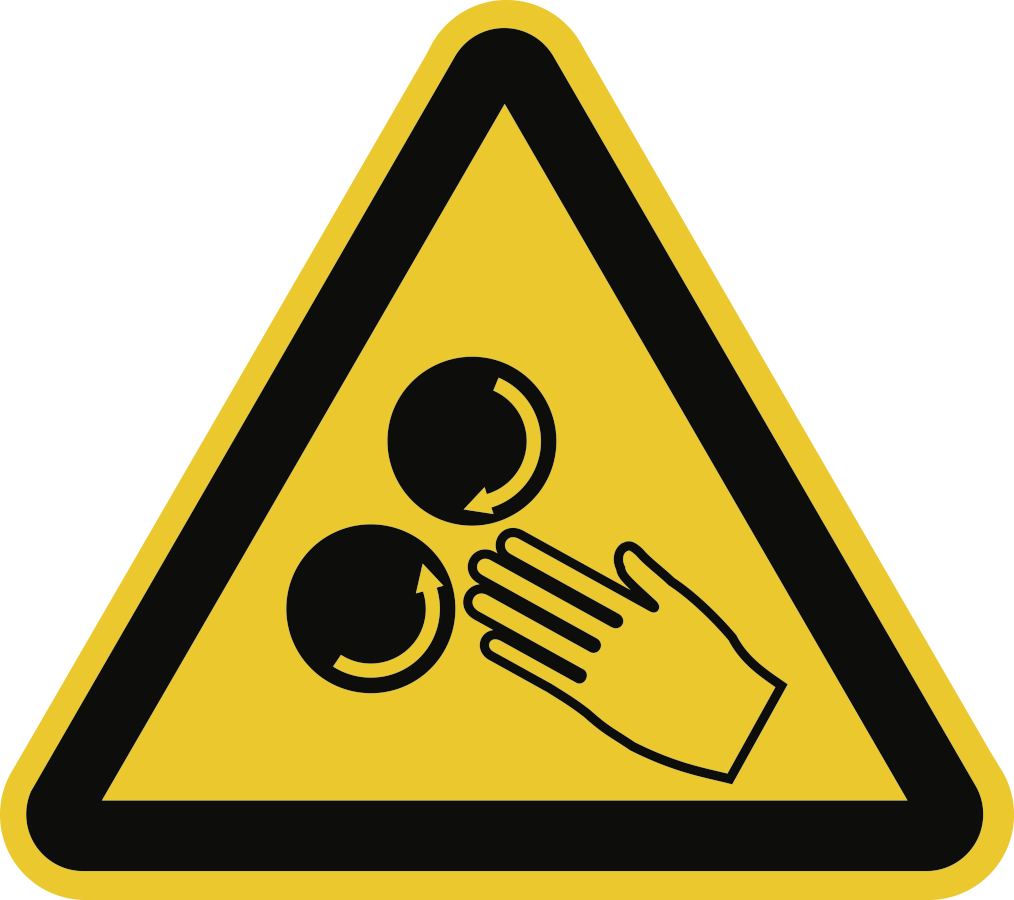 Warnung vor rotierenden Walzen, Symbolschild