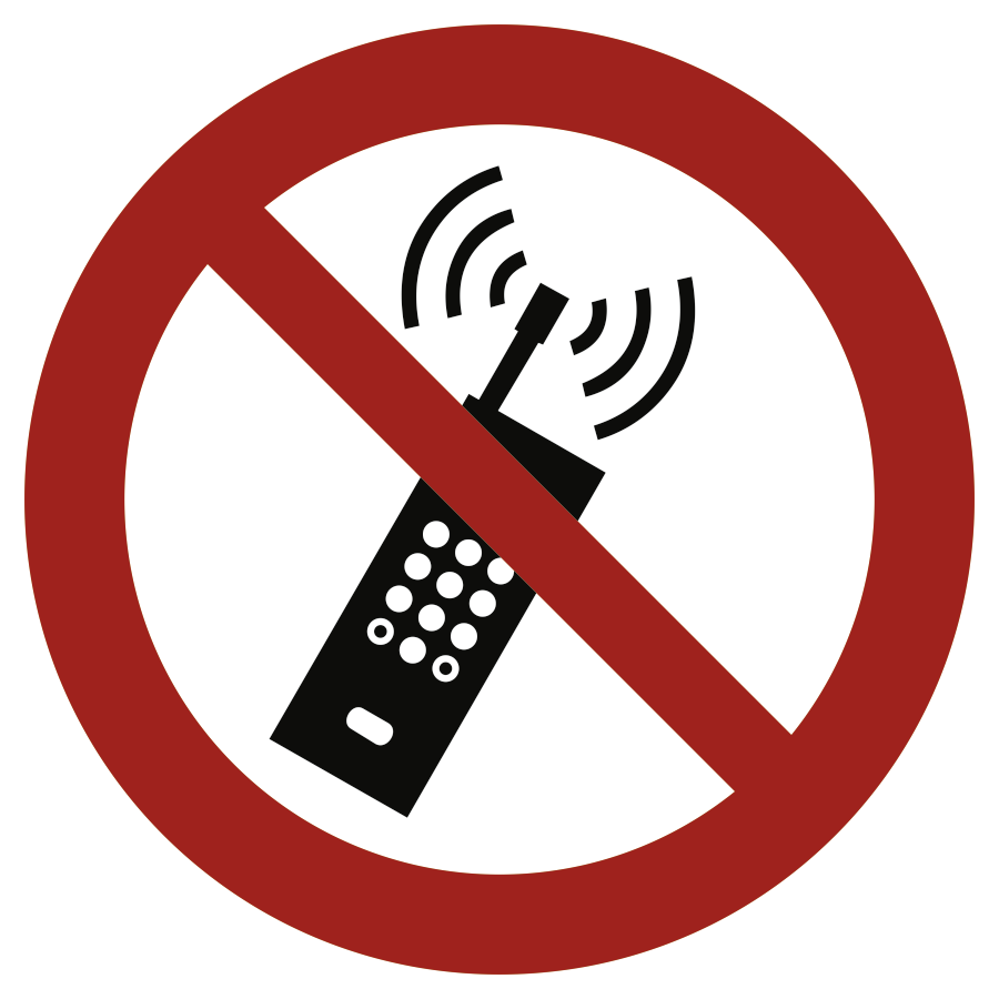 Eingeschaltete Mobiltelefone verboten, Symbolschild, ISO 7010