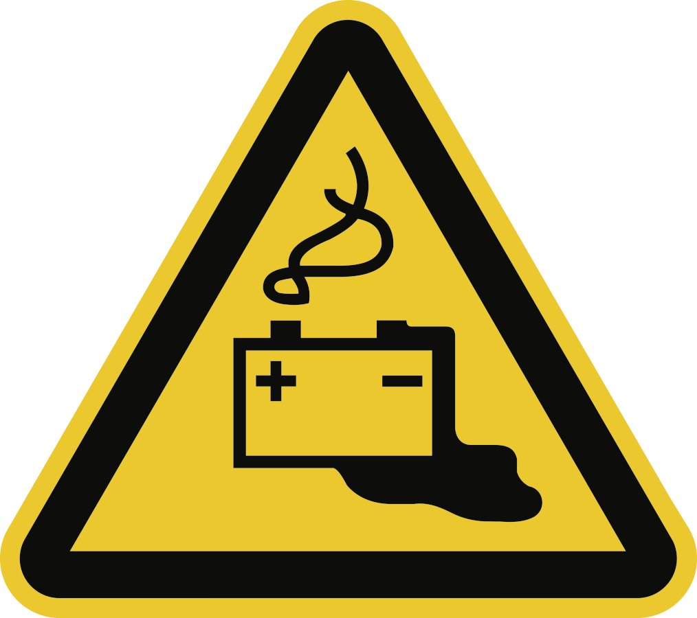 Warnung vor Gefahren durch das Aufladen von Batterien, Symbolschild, BGV A8