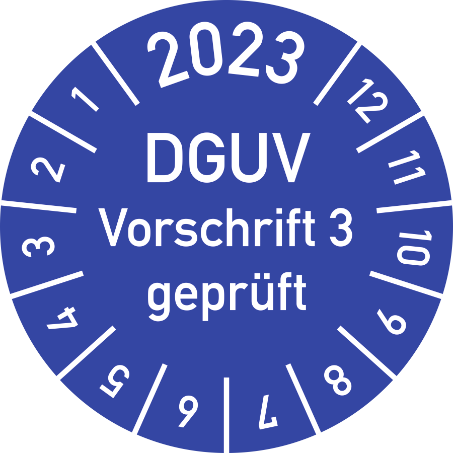 Prüfplakette 2023 DGUV Vorschrift 3 geprüft