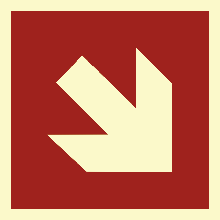 Richtungsangabe schräg für Brandschutzzeichen, Symbolschild, ISO 3864