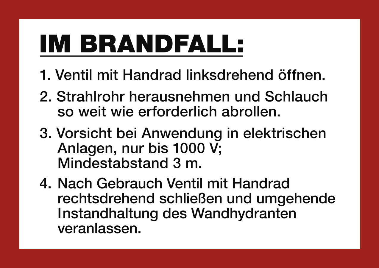 Anweisung für Wandhydrant Typ F und Typ S, Textschild, DIN 14461-1