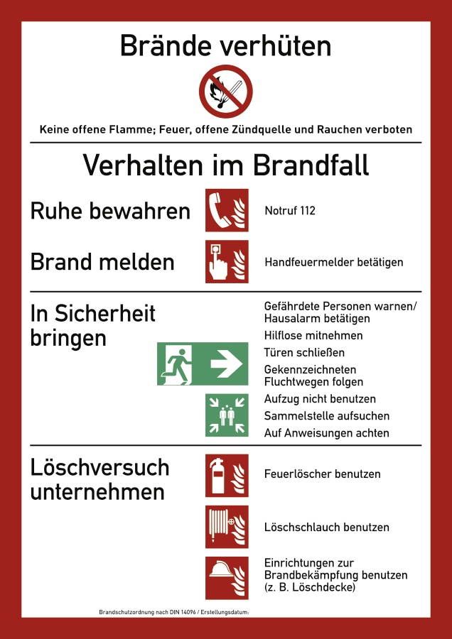 Brandschutzordnung mit Handfeuermelder, Kombischild, DIN 14096. Teil A (2014)