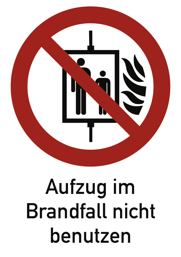 Aufzug im Brandfall nicht benutzen, Kombischild, ISO 7010