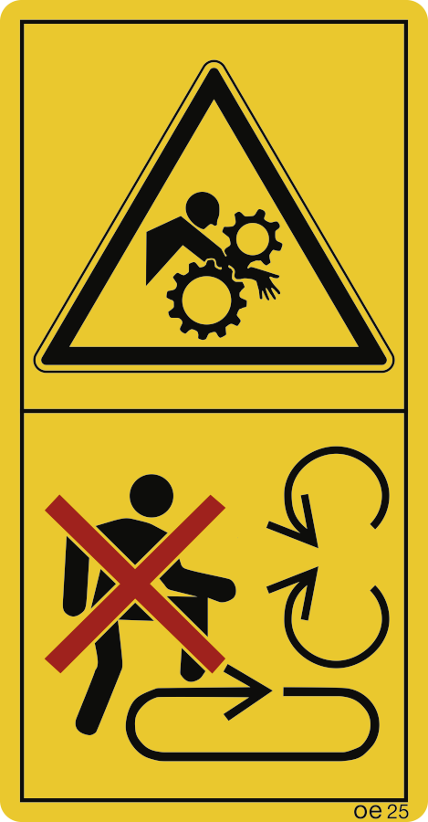 Ladefläche niemals bei eingeschaltetem Antrieb ...(Hochformat), Symbolschild, ISO 11684