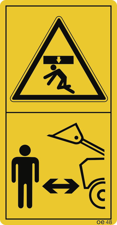 Nicht im Arbeitsbereich der Frontladerschwinge aufhalten (Hochformat), Symbolschild, ISO 11684