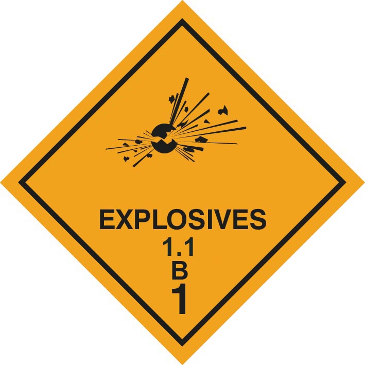 Explosivstoff Unterklasse 1.1,  Verträglichkeitsgruppe B mit Eindruck "EXPLOSIVES"