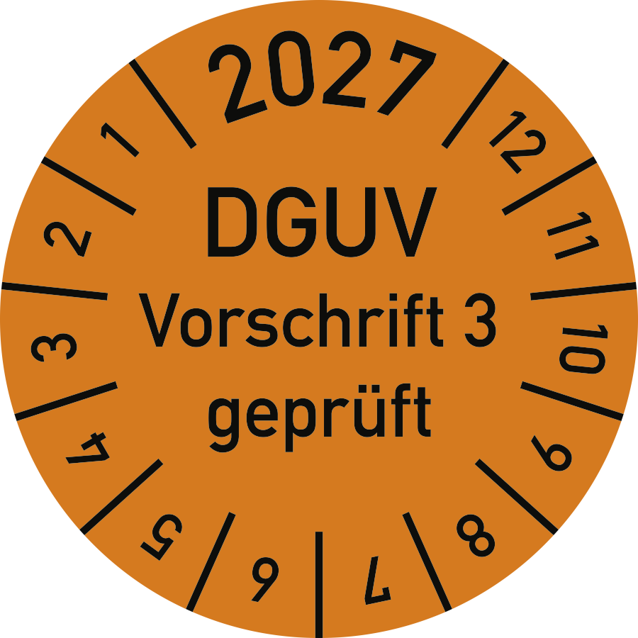 Prüfplakette 2027 DGUV Vorschrift 3 geprüft