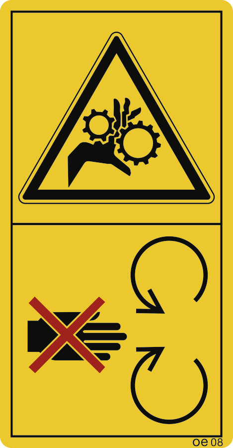 Schutzeinrichtung bei laufendem Motor...(Hochformat), Symbolschild, ISO 11684