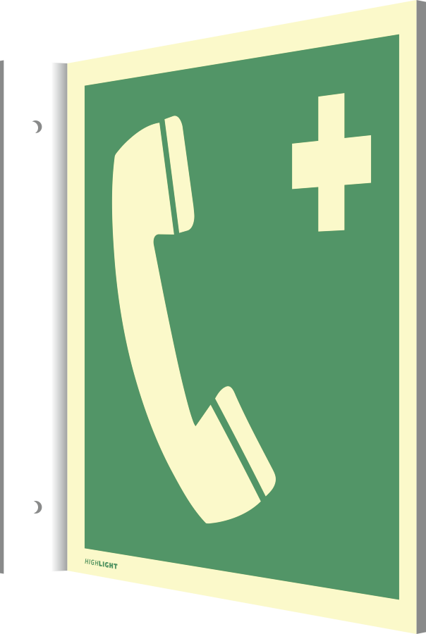Fahnenschild Notruftelefon, Symbolschild, ISO 7010