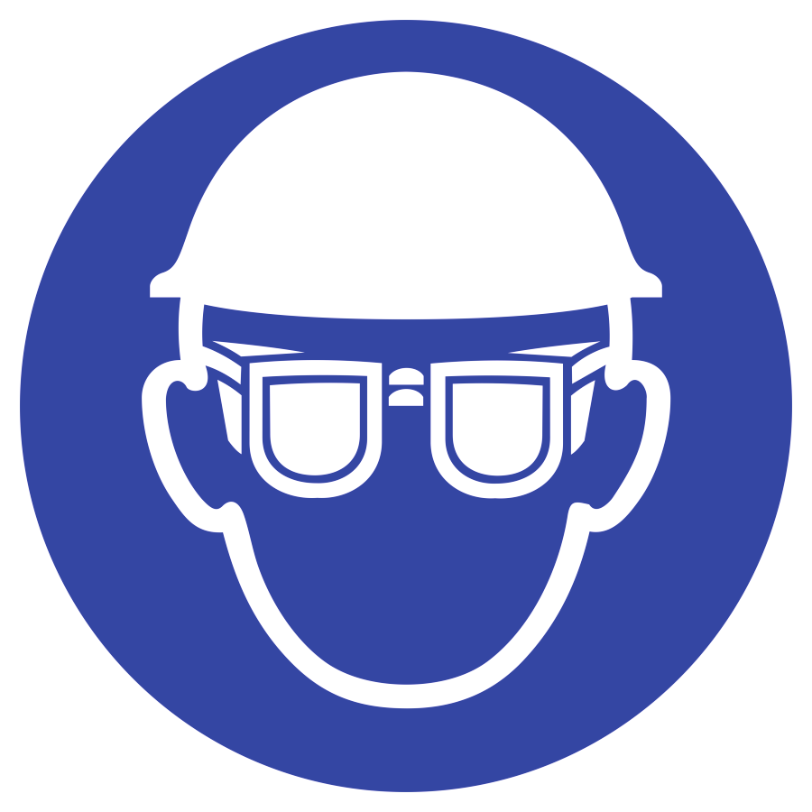 Augenschutz und Kopfschutz benutzen, Gebotszeichen