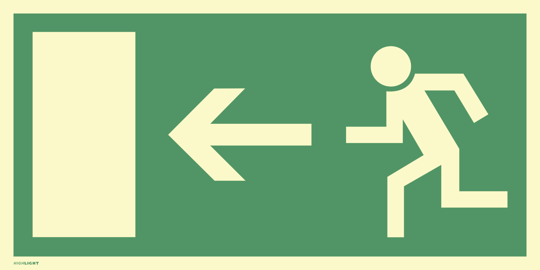 Rettungsweg links, Symbolschild, BGV A8 (E13)