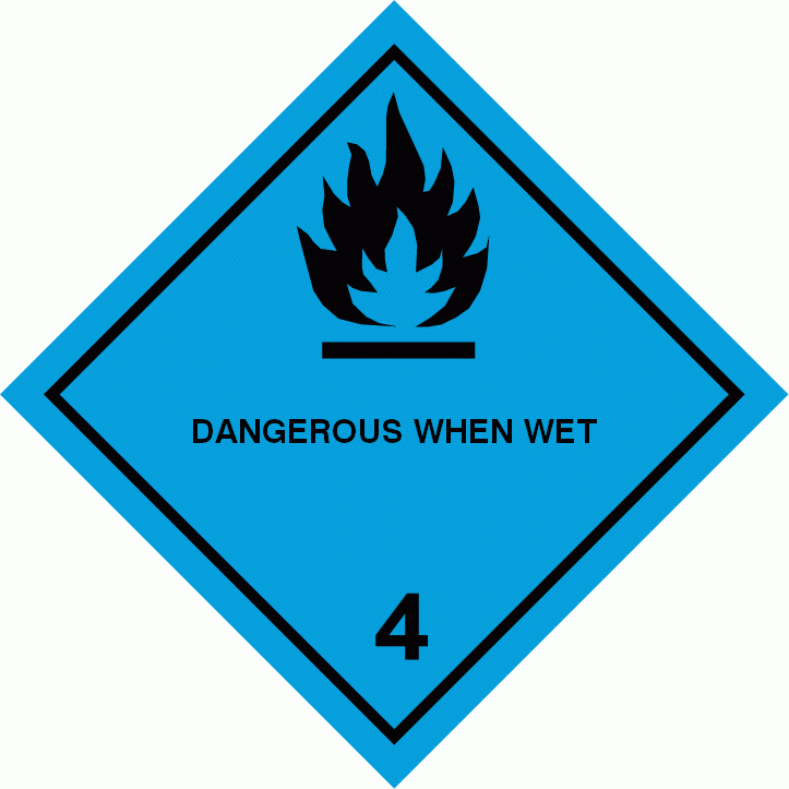 Gefahrgutetiketten Klasse 4.3 "DANGEROUS WHEN WET"