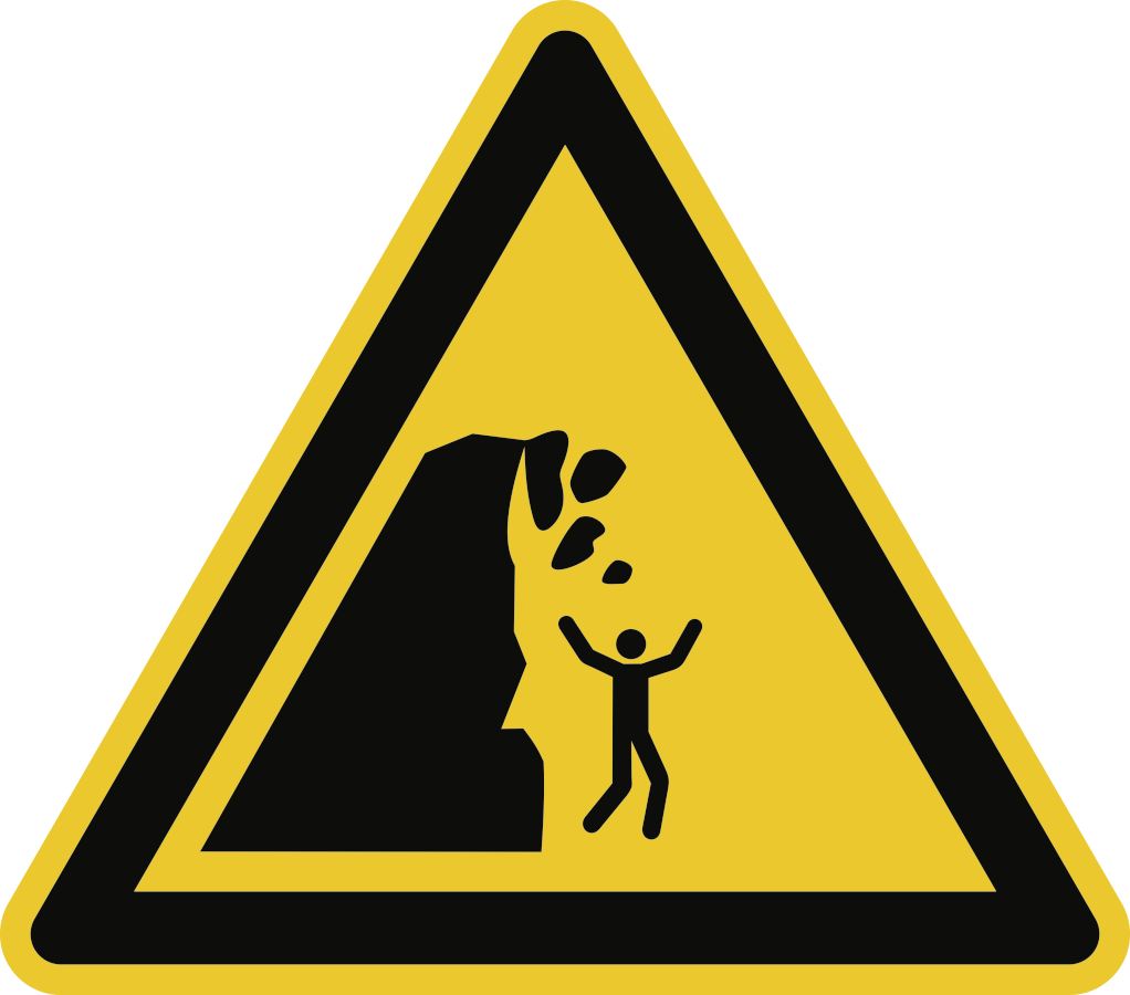 Warnung vor Steinschlag von instabiler Klippe, Symbolschild, ISO 20712-1